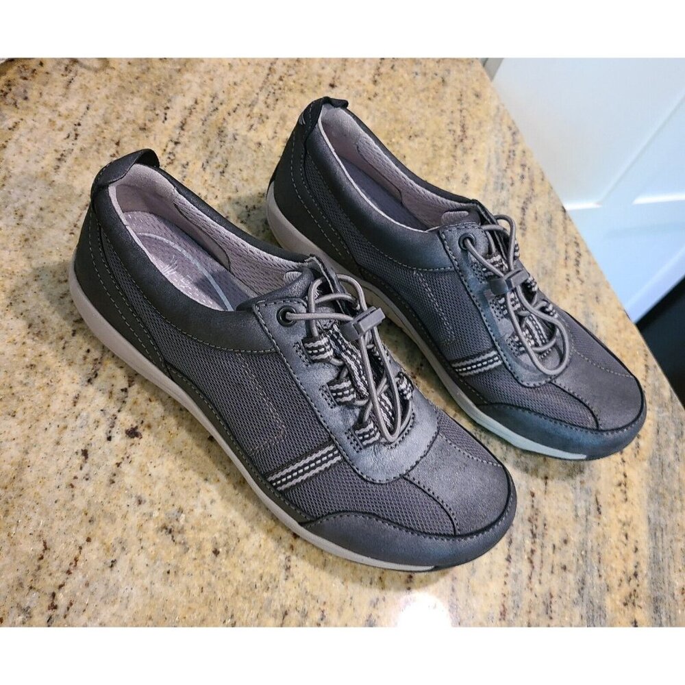 Dansko Womens Size 38 US 7 Helen Gray Leather Lace Up Bungee Sneaker Shoes